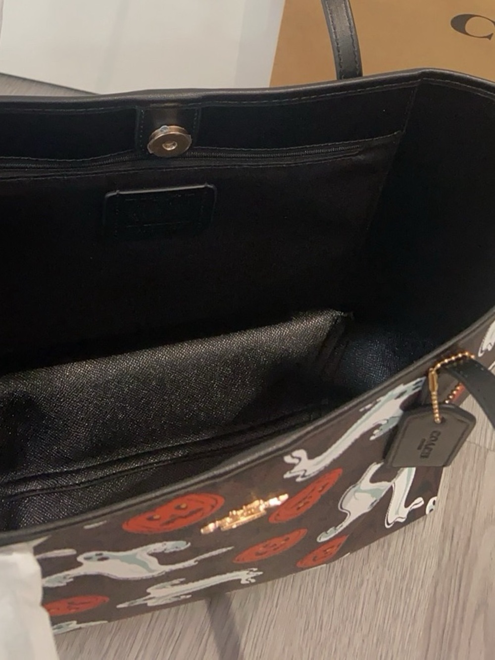 Coach Brown Tote with White Ghosts and Orange Pumpkins - Picture 6 of 8